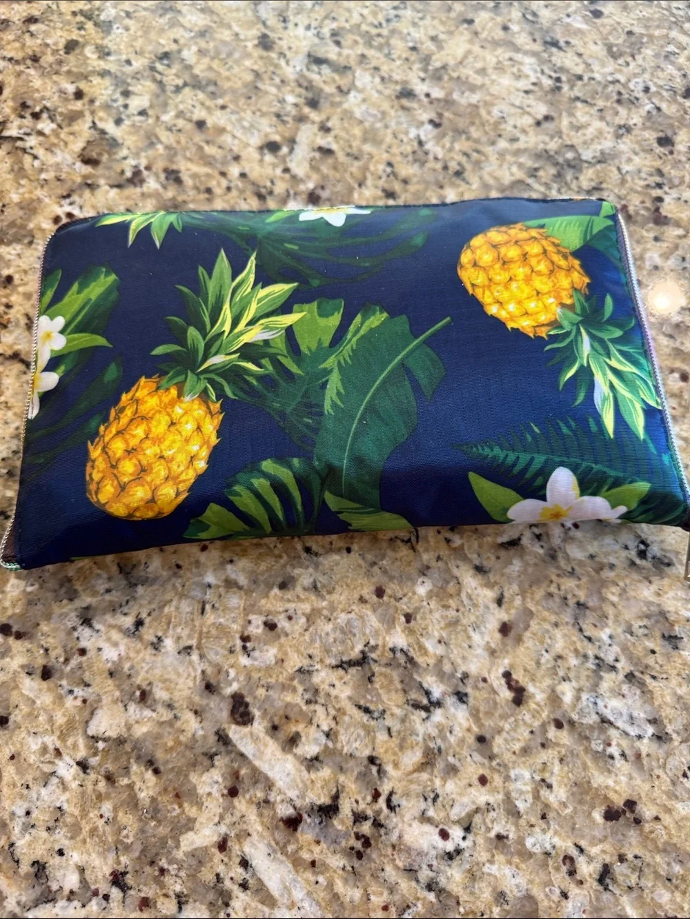 Tropical Pineapple Cosmetic Travel Bag- Navy with Yellow Accents